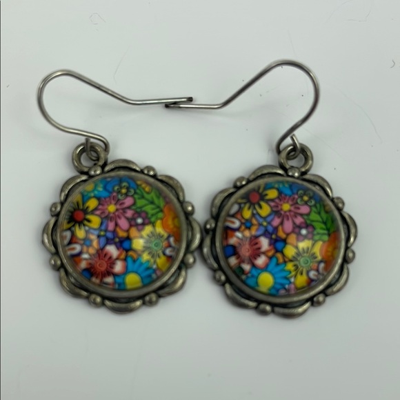 Vintage Groovy Dangle Flower Earrings - Picture 1 of 7